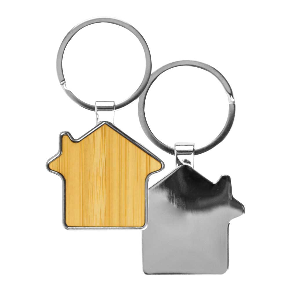 Bamboo-Metal-Keychain-House-Shape-KH-11-BM-Blank.jpg Bamboo & Metal Keychain House Shaped - Image 1