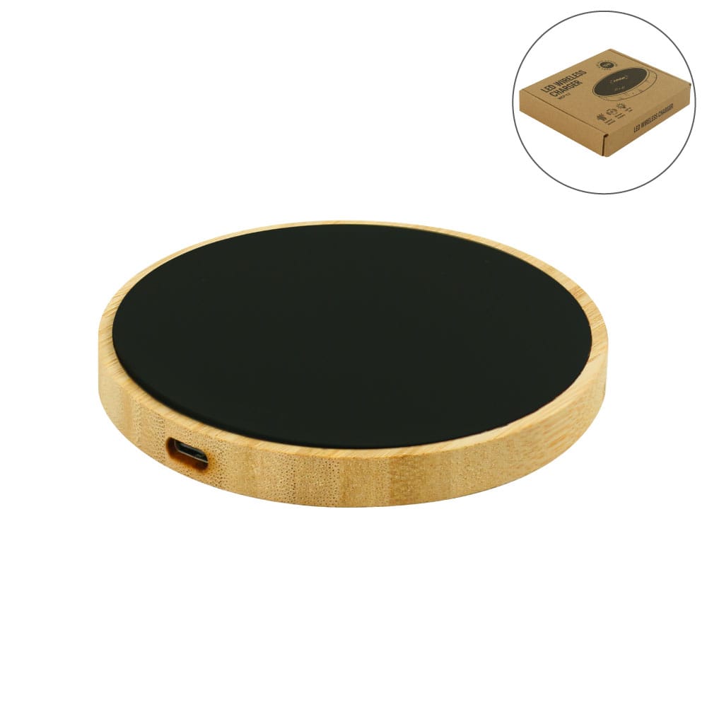 Bamboo-Wireless-Charger-WCP-L2-Blank.jpg Bamboo Wireless Charger 15W Fast Charging & LED Logo - Image 1