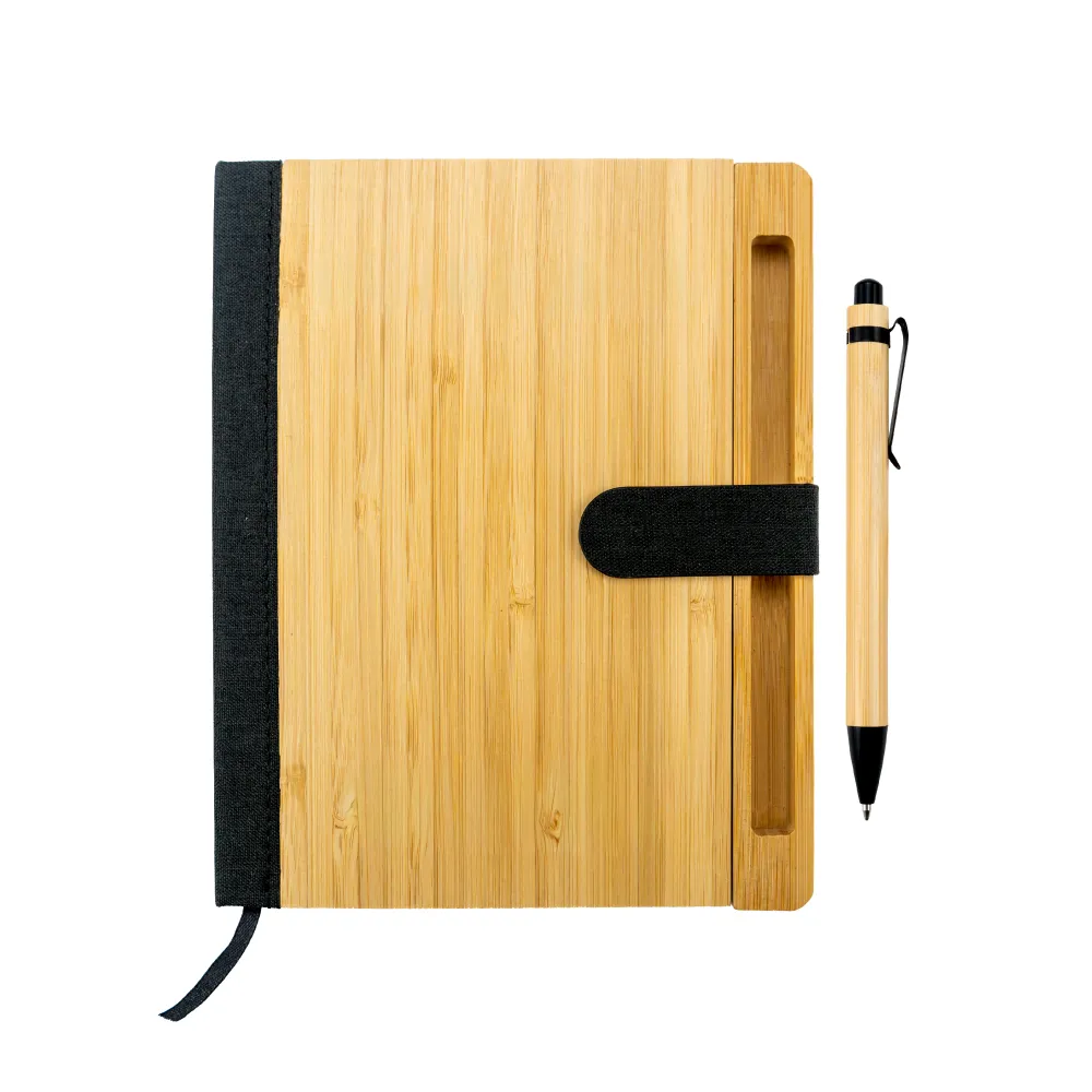 Bamboo-and-rPET-Notebooks-with-Pen-MB-11-BLK-Blank.webp Bamboo and rPET Notebooks with Pen, A5, Bookmark & Magnetic Clasp - Image 1