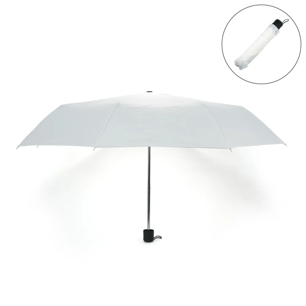 Bi-fold-White-Umbrella-UMB-01-Main.webp Bi-Fold Umbrella in White with Velcro Closure and Pouch - Image 1