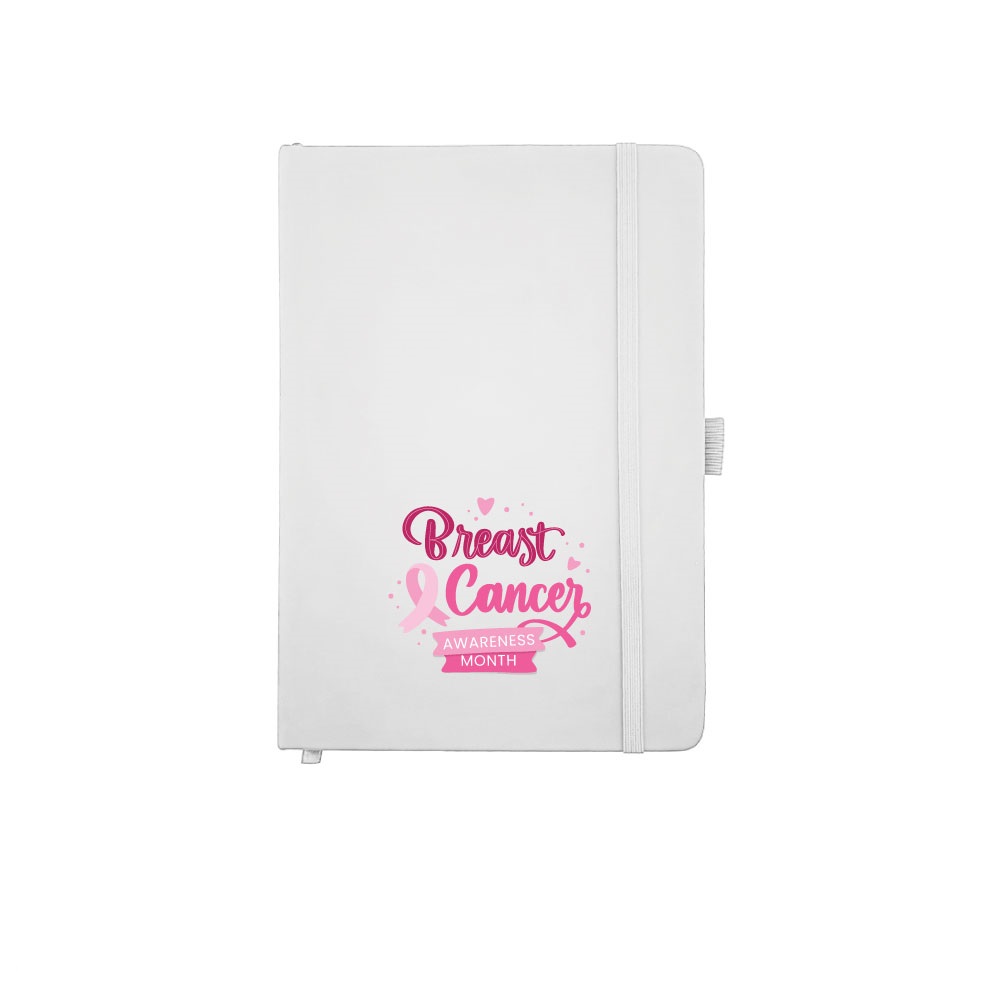 Breast-Cancer-Awareness-Notebook-MBA5PU-W-1.jpg PU Notebook with Breast Cancer Awareness Logo - Image 1