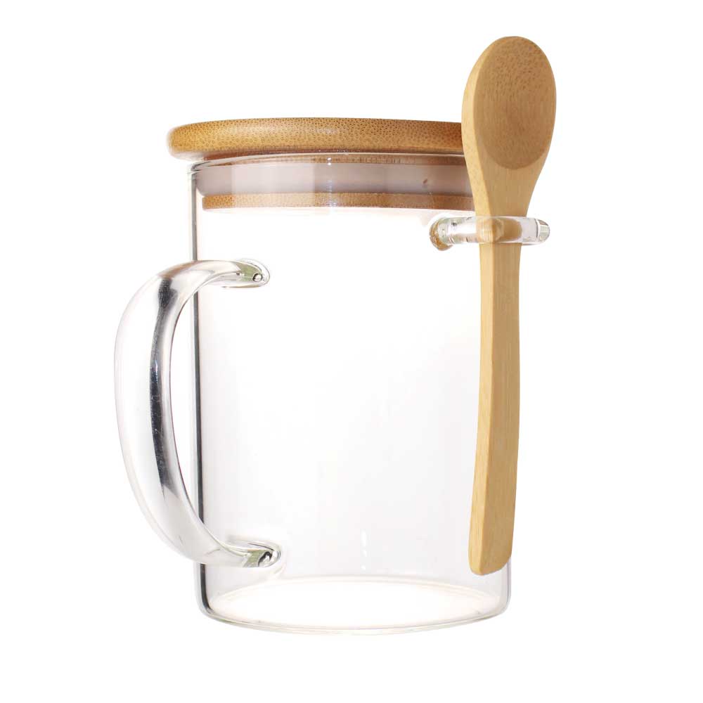 Clear-Glass-Mugs-with-Bamboo-Lid-and-Spoon-TM-031-Main.jpg Clear Glass Mug with Bamboo Lid and Spoon - Image 1