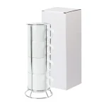 Ceramic Coffee Cups Set 4Pcs in Silver Metal Rack - Image 6