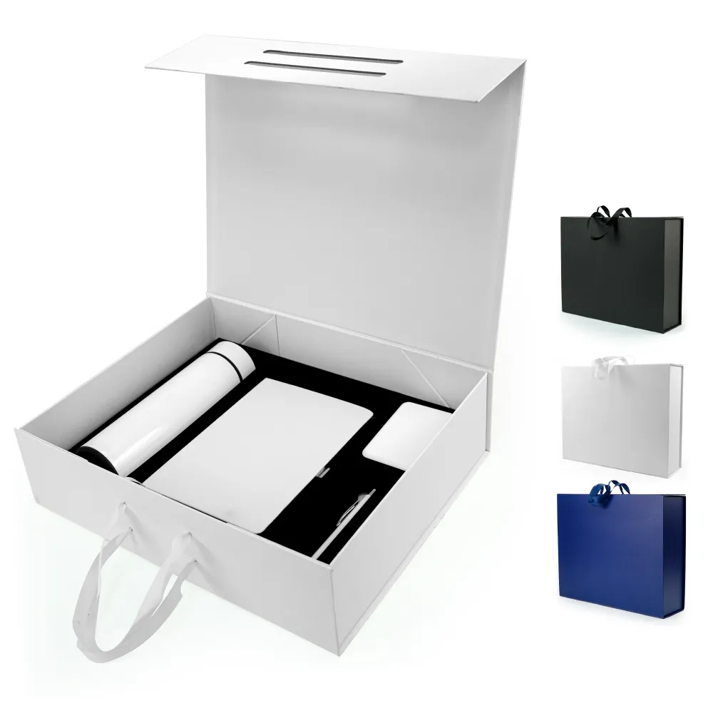 Corporate-Office-Gift-Set-GS-062.webp Corporate Office Gift Set in Color Themed Box with Ribbon Handle - Image 1