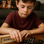 Domino Set Game in Wooden Slide Box – 28 Black Wooden Pieces - Image 2