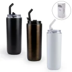 Double Wall SS Tumblers with Transparent Lid and Metal Straw - 500ml