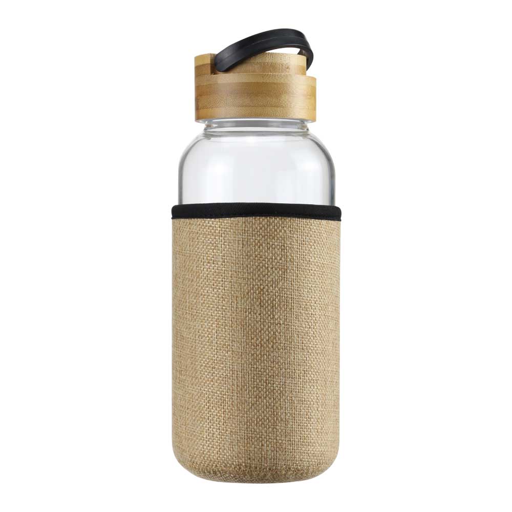 Glass-Bottle-with-Bamboo-Lid-TM-034-NAT-02-Blank.jpg Glass Bottles with Bamboo Lid and Eco Sleeve - Image 1