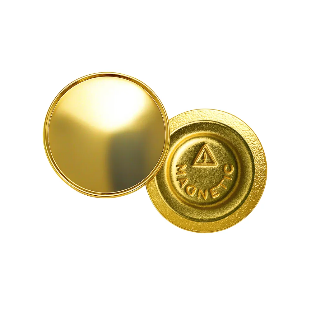 Gold-Round-Metal-Badges-with-Magnet-2115-Front-and-Back.webp Gold Round Metal Badges with Magnet Attachment - Image 1