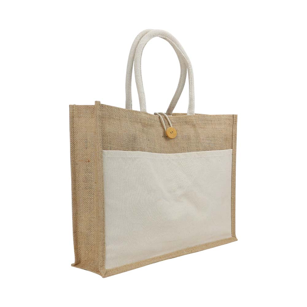 Jute-Bag-JSB-08-Blank-1.jpg Jute Bags with Cotton Pocket and Handle - Image 1