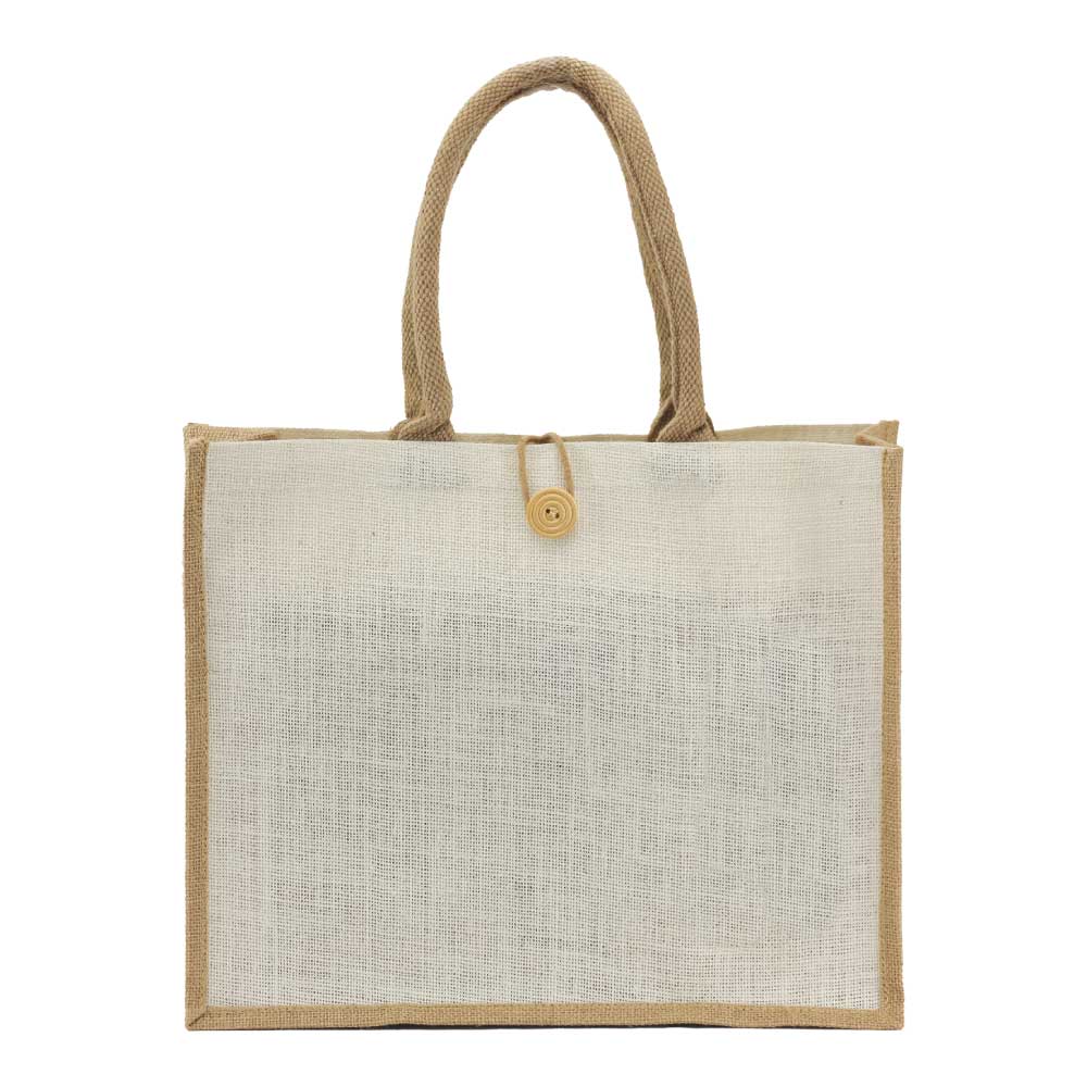 Jute-Bags-JSB-06-Front-View.jpg Jute Shopping Bags with Button - Image 1
