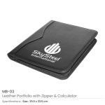 Leather Zipper Portfolio with Memo Pad, Card Slots & Calculator - Image 4
