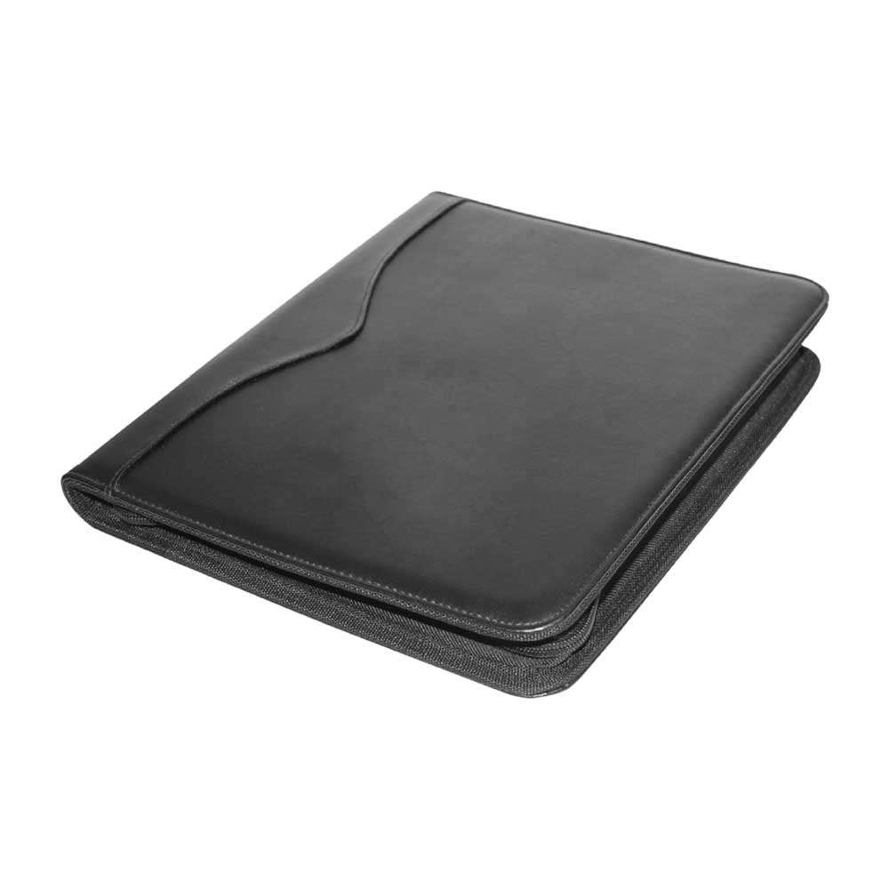 Leather-Portfolio-MB-03-main-t.jpg Leather Zipper Portfolio with Memo Pad, Card Slots & Calculator - Image 1