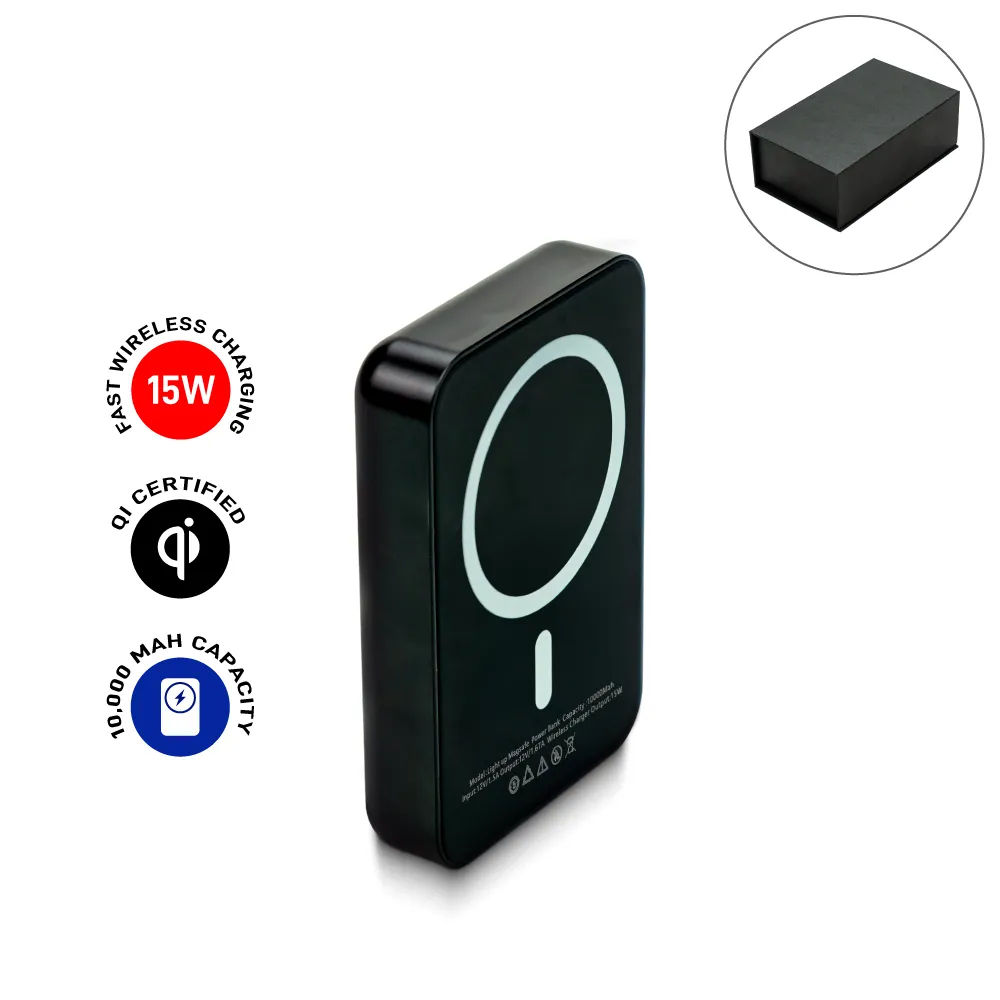 Magsafe-Wireless-Powerbank-WPB-MS-BLK-Blank.webp MagSafe Wireless Powerbank with Light-Up Logo, 15W Fast Charging, 10K mAh - Image 1