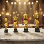 Metal Close Cup Trophies with Two-Sided Handle & Attached Ribbons - Image 3