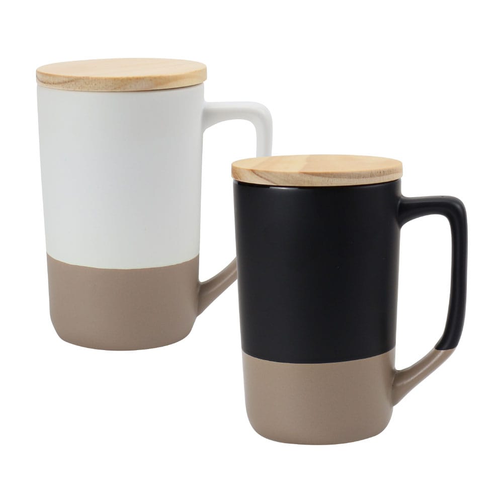 Mugs-TM-025-Blank.jpg Two-toned Ceramic Mugs with Clay Bottom, Bamboo Lid - Image 1