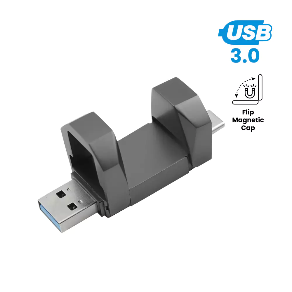 OTG-Phone-USB-79-GM-Blank.webp OTG USB Flip in Gun Metal 32GB V. 3.0 Type C Flip Magnetic Cap - Image 1