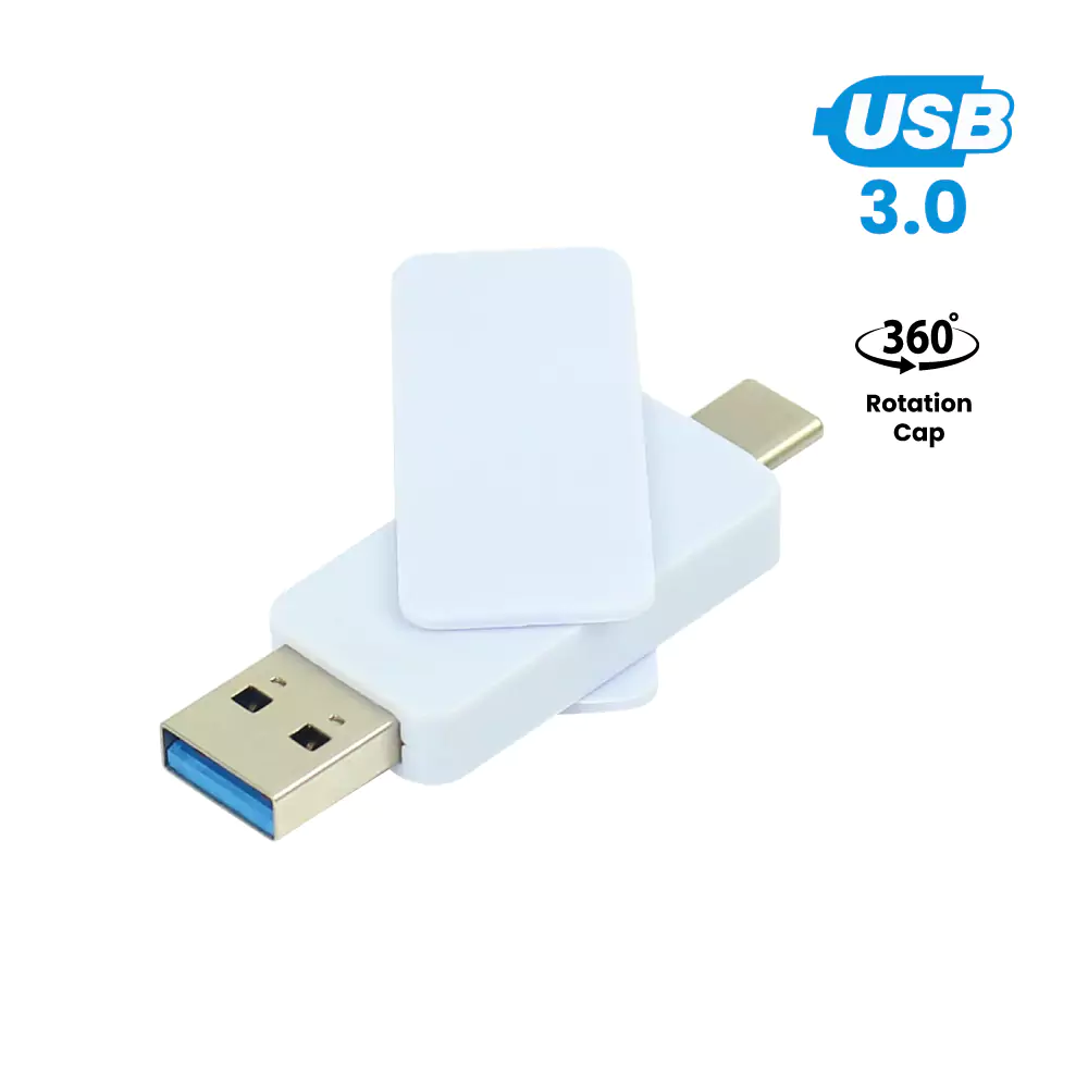 OTG-White-Swivel-USB-80-W-Blank.webp OTG White Swivel USB 64GB V. 3.0 Type C - Image 1