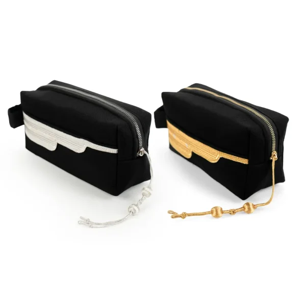 Black Multi-Purpose Utility & Cosmetic Pouch with Bisht Embroidery