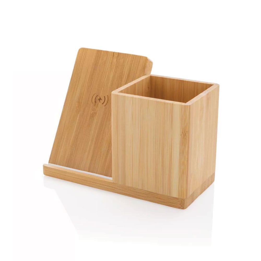 Pen-Holder-and-Charger-JU-WDS2-BM-Blank.jpg Bamboo Pen Holder with 10W Wireless Charger - Image 1