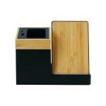 Bamboo Pen Holder with 15W Wireless Charger & LED Logo - Image 4