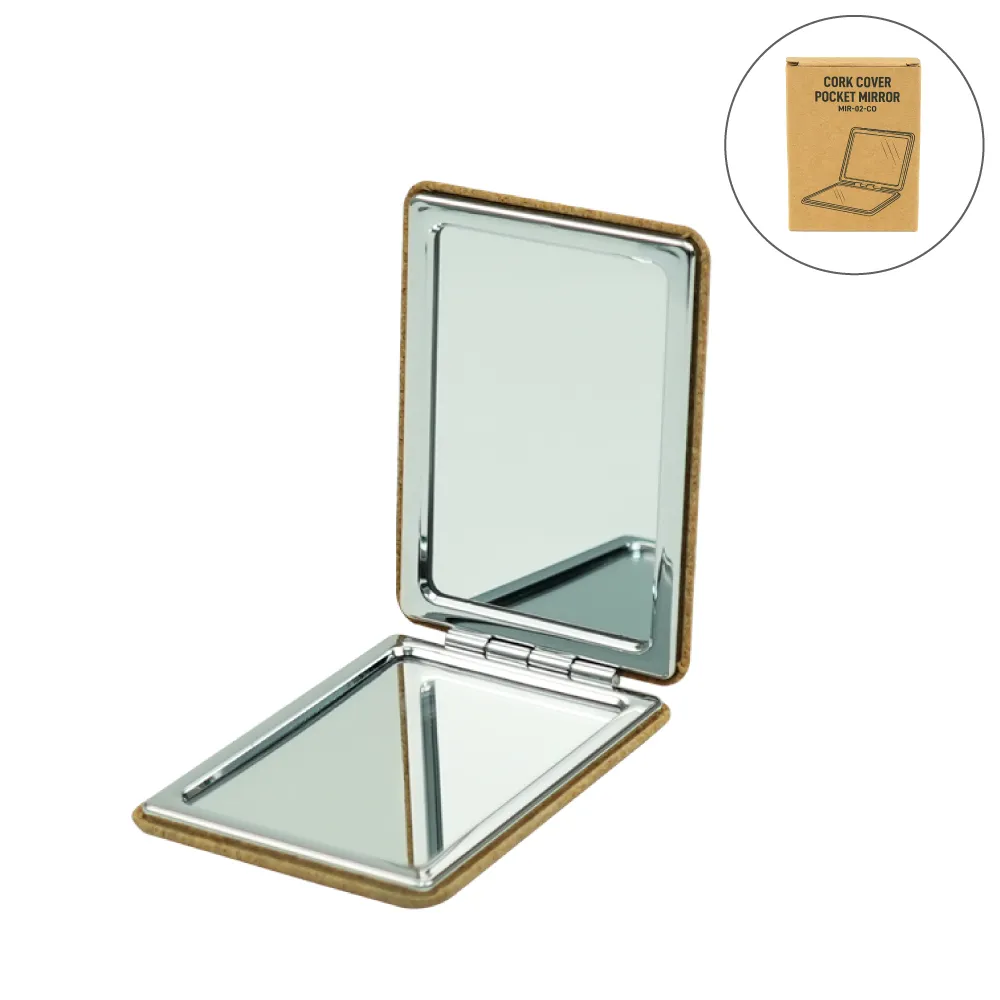 Pocket-Mirror-MIR-02-CO-Blank.webp Rectangle Pocket Mirror, Double-Sided Foldable with Cork Finish Cover - Image 1
