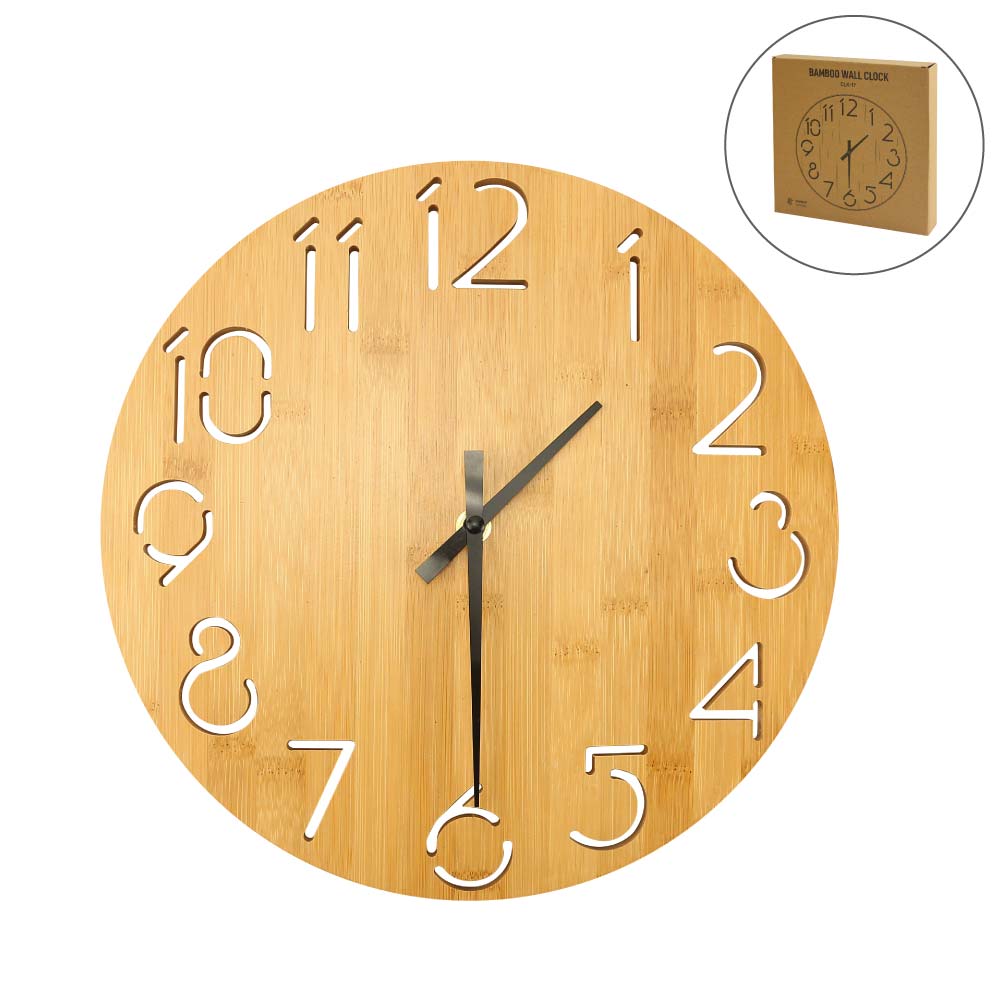 Round-Bamboo-Wall-Clock-CLK-17-Main.jpg Round Bamboo Wall Clock, 28 cm Dia, Type Analog - Image 1