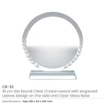 Round Clear Crystal Award with Engraved Leaves - Image 6