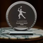 Round Clear Crystal Award with Engraved Leaves - Image 2