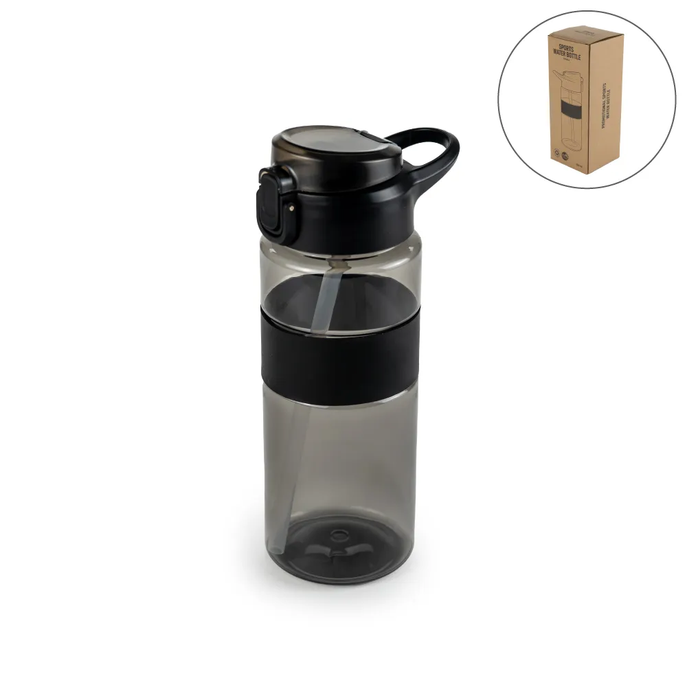 Sports-Bottle-with-Straw-TM-046-BLK-Blank.webp Eco-friendly Sports Bottles with Straw, 700ml in rPET Material - Image 1