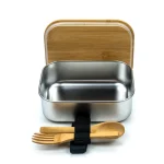 Stainless Steel Lunch Box with Bamboo Lid & Strap - Image 5