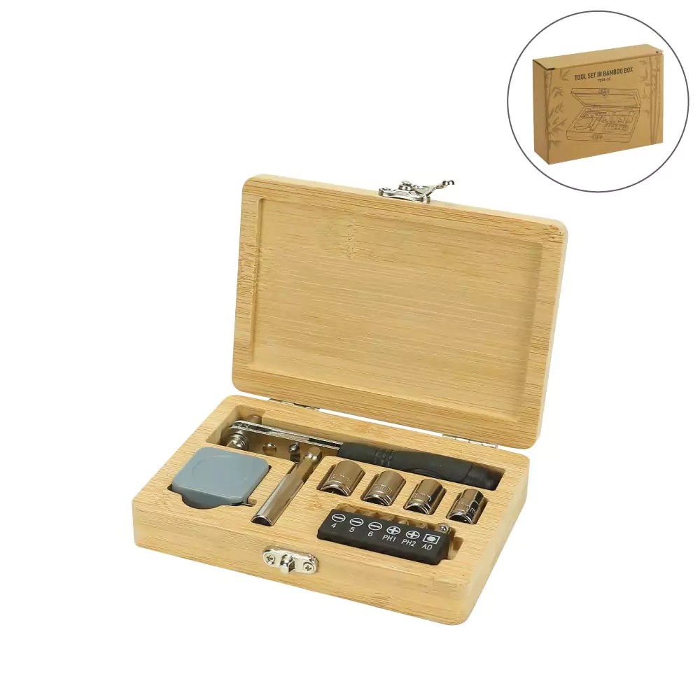 Tool-Kit-TOOL-02-Blank.jpeg Tool Kit in Bamboo Box with Silver Lock - Image 1