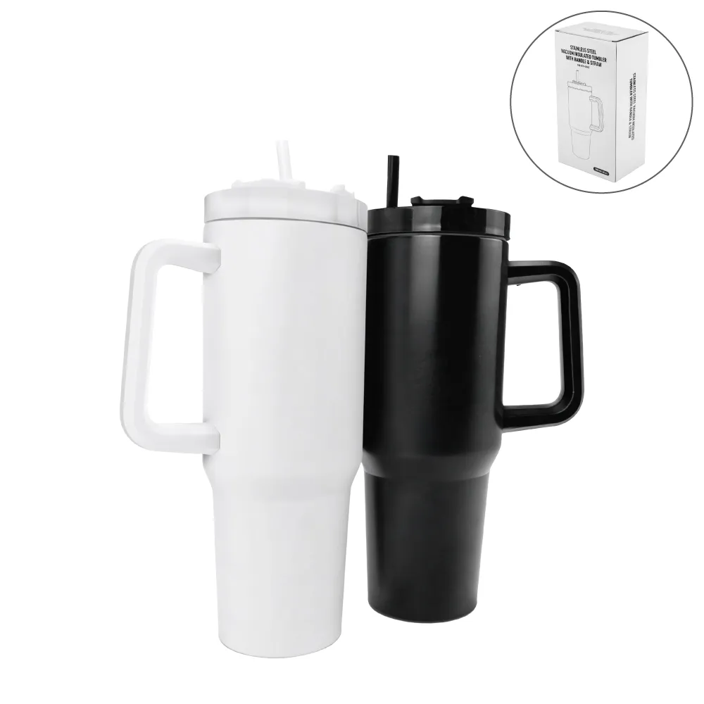 Tumbler-with-Handle-and-Straw-TM-079-Blank.webp Tumblers with Handle and Straw in SS & Similar to Stanley Design, 1200ml - Image 1