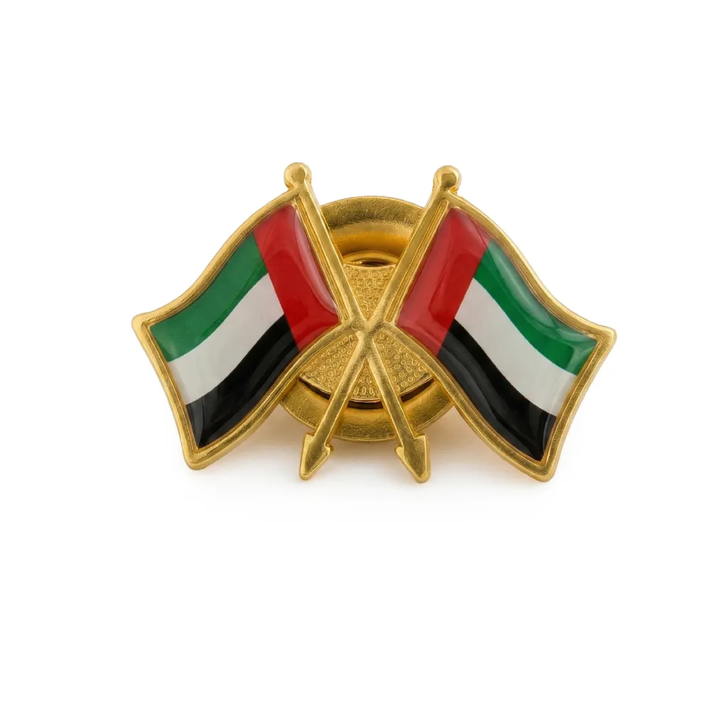 Twin-UAE-Flag-Badges-2081-WM.webp Twin Flag Metal Badges Golden Imprint Your Country Flag - Image 1