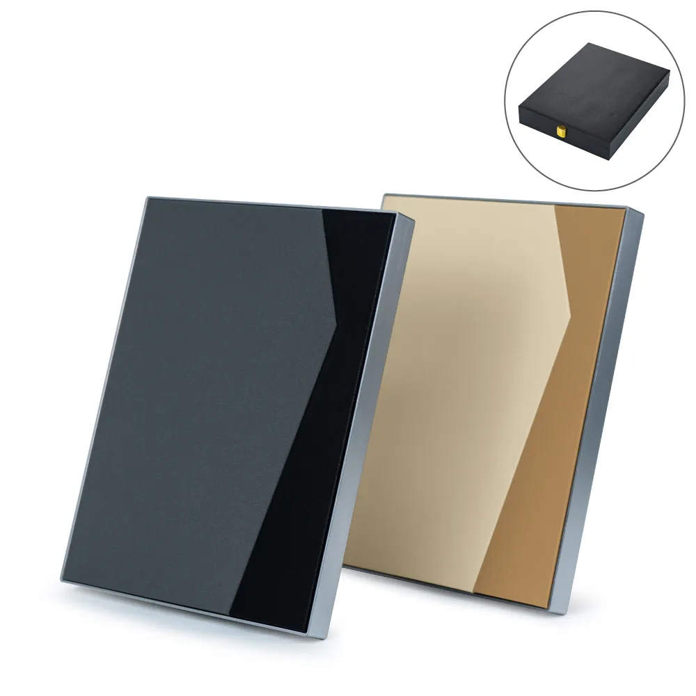 Two-Toned-Leather-Awards-with-Stand-WPL-LE1-Blank.webp Two-Toned PU Leather Awards with Aluminum Frame & Stand – B5 Size in Luxury Box - Image 1