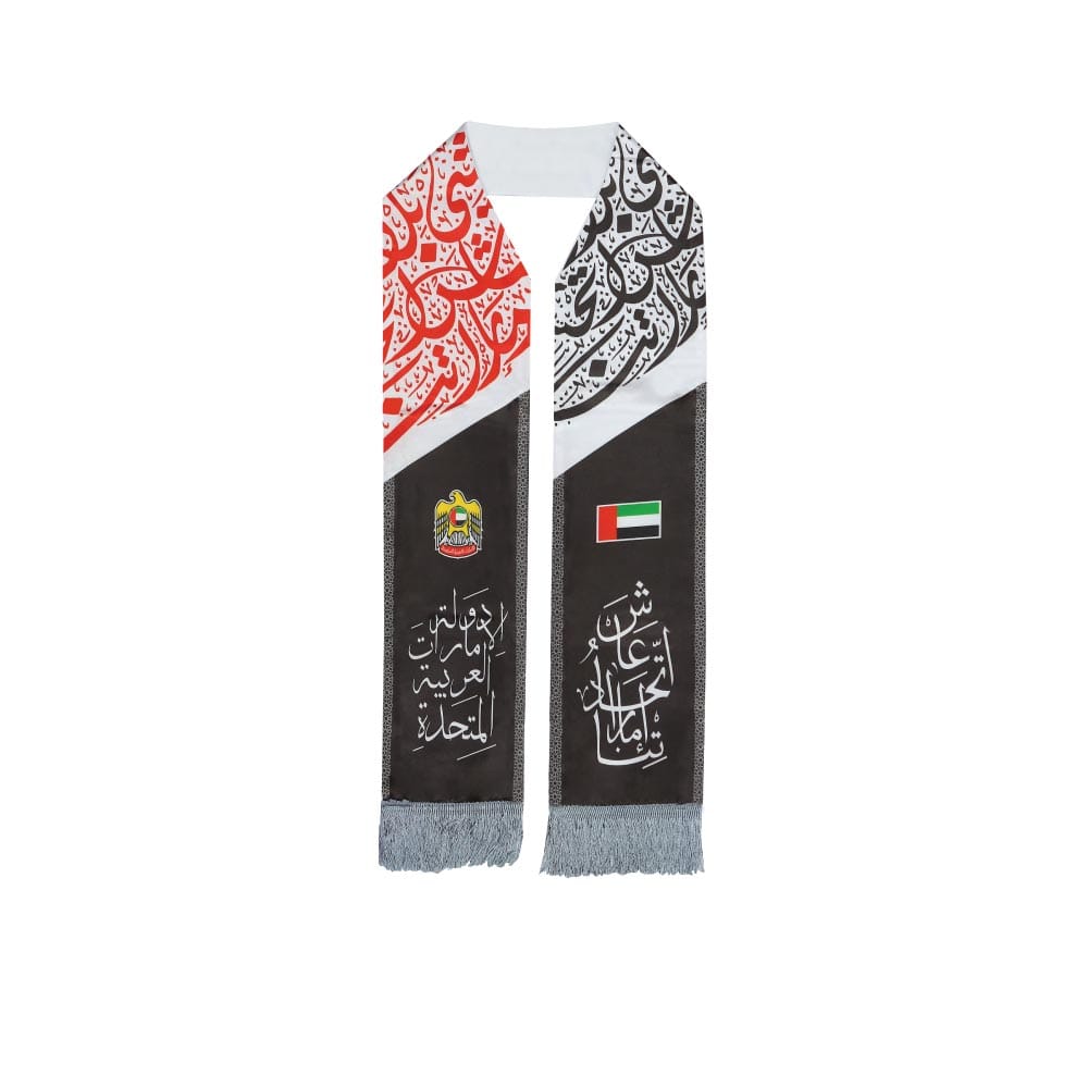 UAE-Flag-Polyester-Scarf-SC-04-2-1.jpg UAE Flag Heavy Satin Scarf with Silver Tassel - Image 1