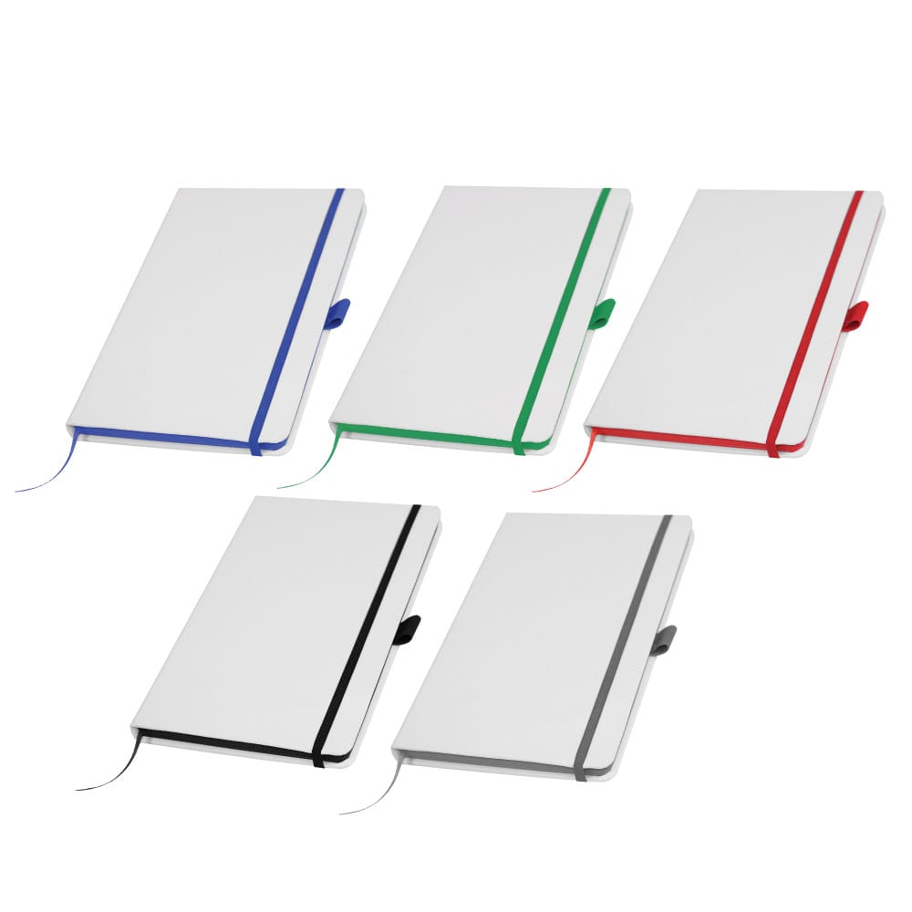 White-PU-Leather-Cover-Notebooks-MB-05-WW-Blank.jpg White PU Leather Cover A5 Notebooks Band Bookmark Loop - Image 1