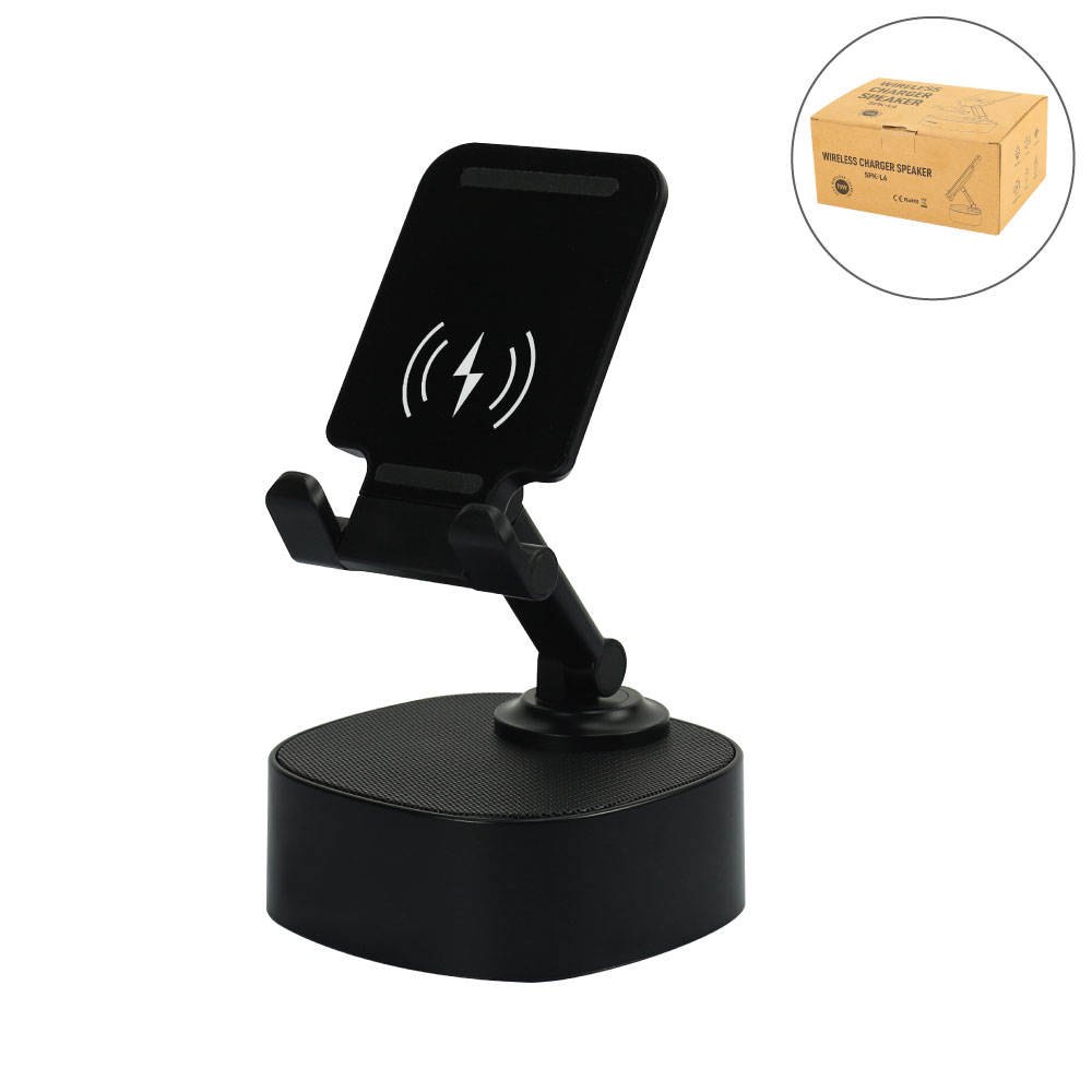 Wireless-Charger-with-BT-Speaker-SPK-L6-Main.jpg Wireless Fast Charger 15W with BT Speaker and RGB LED Logo - Image 1