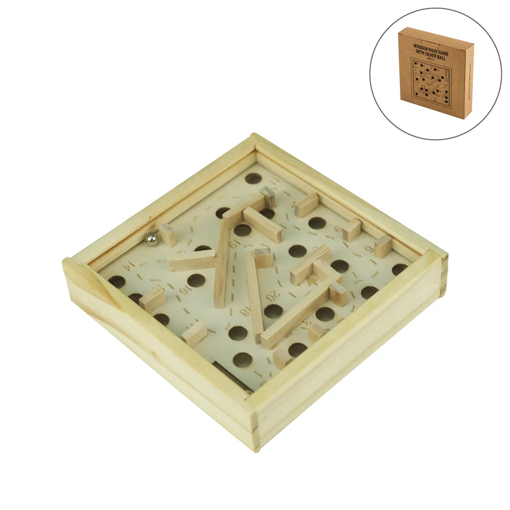 Wood-Maze-Board-Game-GFK-17-Blank.webp Wooden Maze Board Game with Silver Metal Ball – Labyrinth Balance Puzzle - Image 1